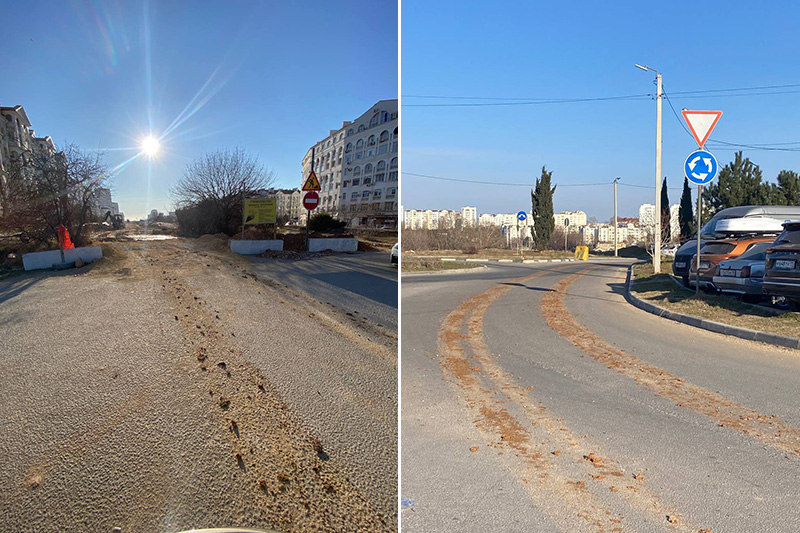 Севастопольцы жалуются на грязь от грузовиков на строящейся дороге на Античном проспекте