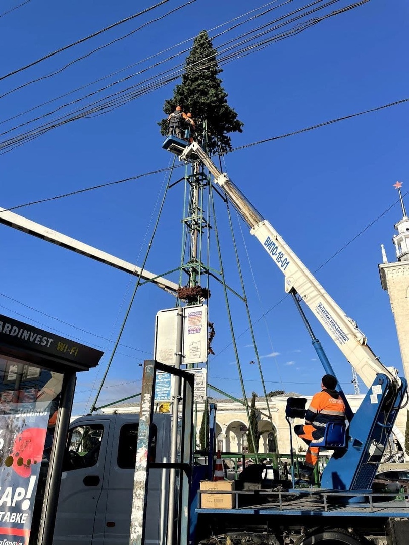 В Симферополе начали устанавливать новогодние елки | 10.12.2021 |  Севастополь - БезФормата